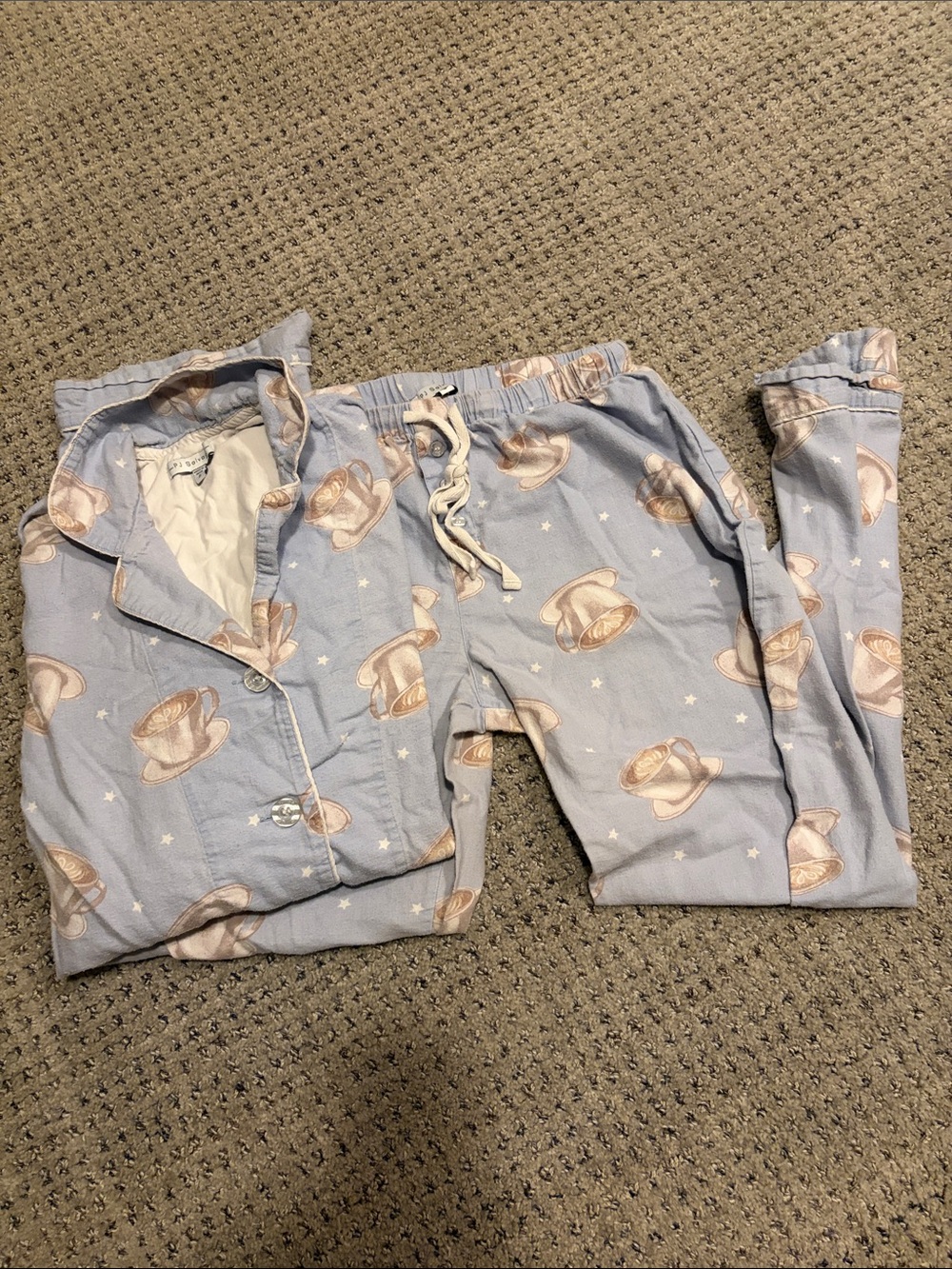 PJ Salvage Light Blue Coffee Print Pajama Set